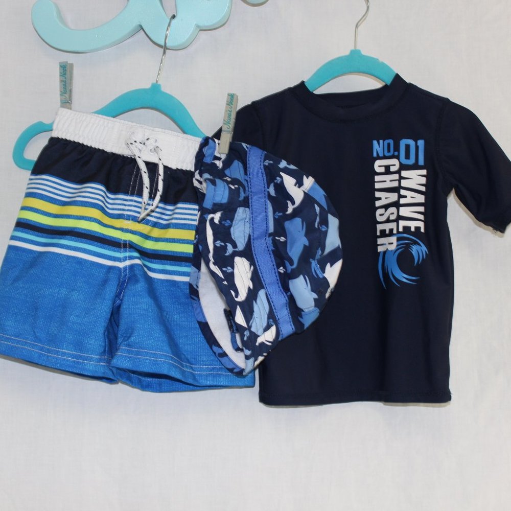 Set 💙 Koala Kids Rash Guard Swim Trunks Hat 12-18M 3 Pieces - Picture 1 of 10